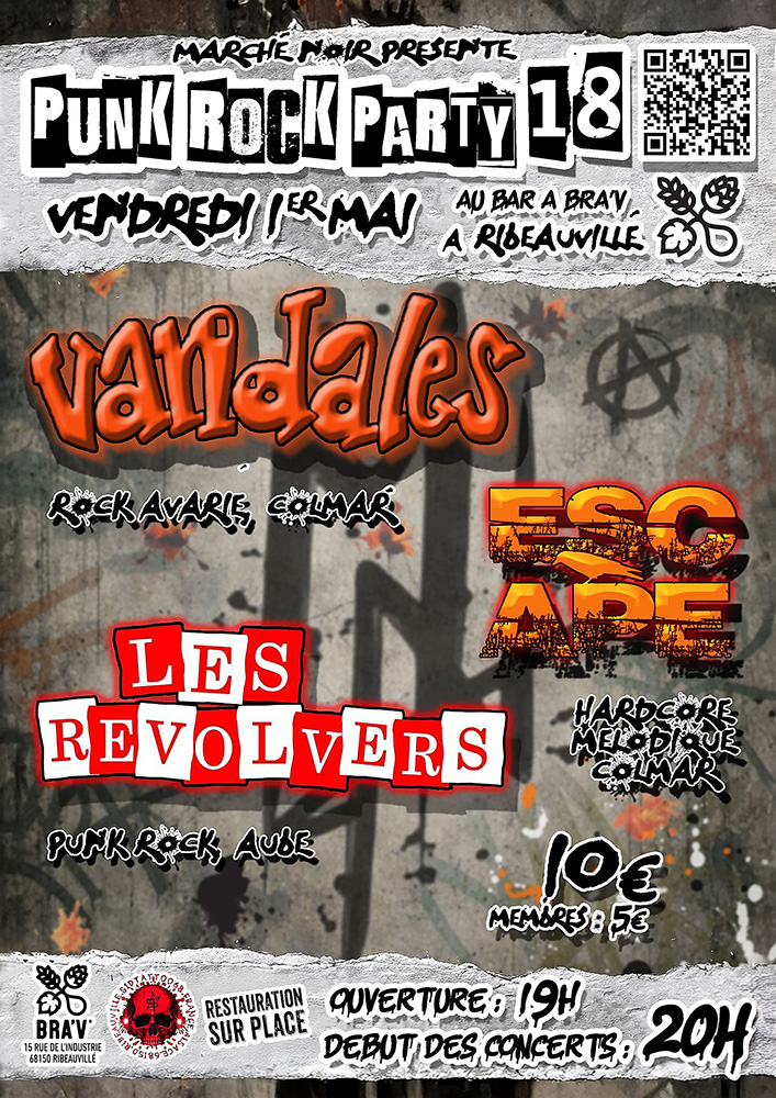 Punk rock Party 18 au BaRàBraV de Ribeauvillé : Vandales, Escape et Les Revolvers