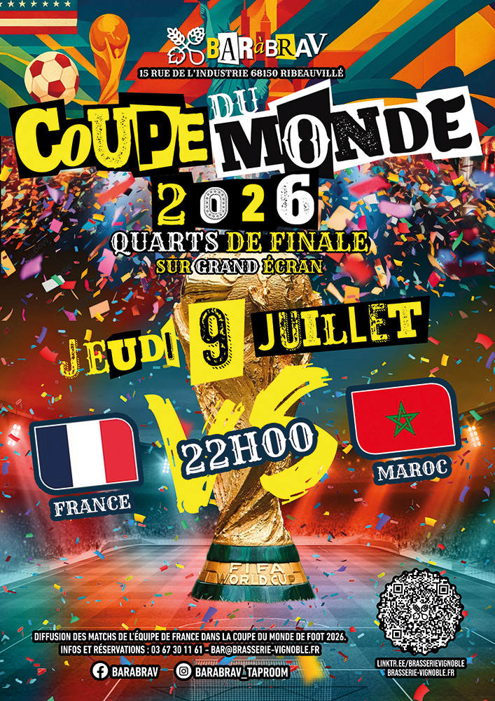 Coupe du Monde 2026 : diffusion du match France - Maroc au BaRàBraV jeudi 9 juillet à 22h00