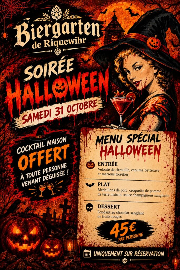 affiche pour la soirée Halloween 2026 du Biergarten