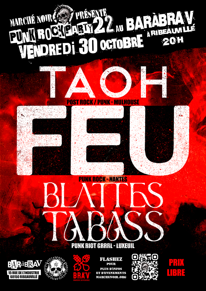 Punk Rock Party 22 au BaRàBraV avec FEU / Blattes Tabass / TAOH